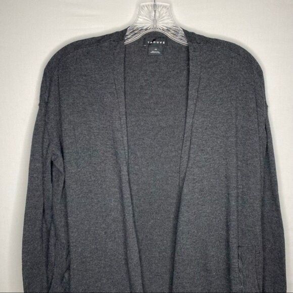Trouve Gray Long Sleeve Open Front Long Cardigan Sweater Pockets XS - Picture 3 of 7